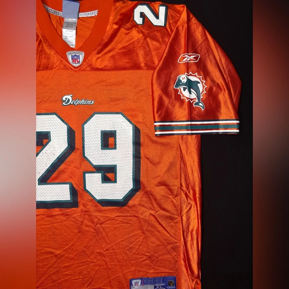 RARE ORANGE  Miami Dolphins  #29 Sam Madison JERSEY NFL REEBOK Men’s XL - Picture 5 of 9